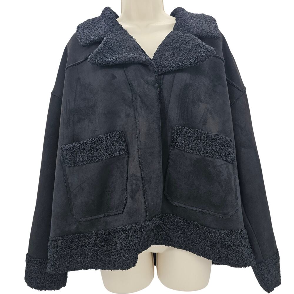 Marine Layer Womans size XL Quebec Sherpa Jacket Black Faux Suede Boxy NEW - Picture 1 of 8